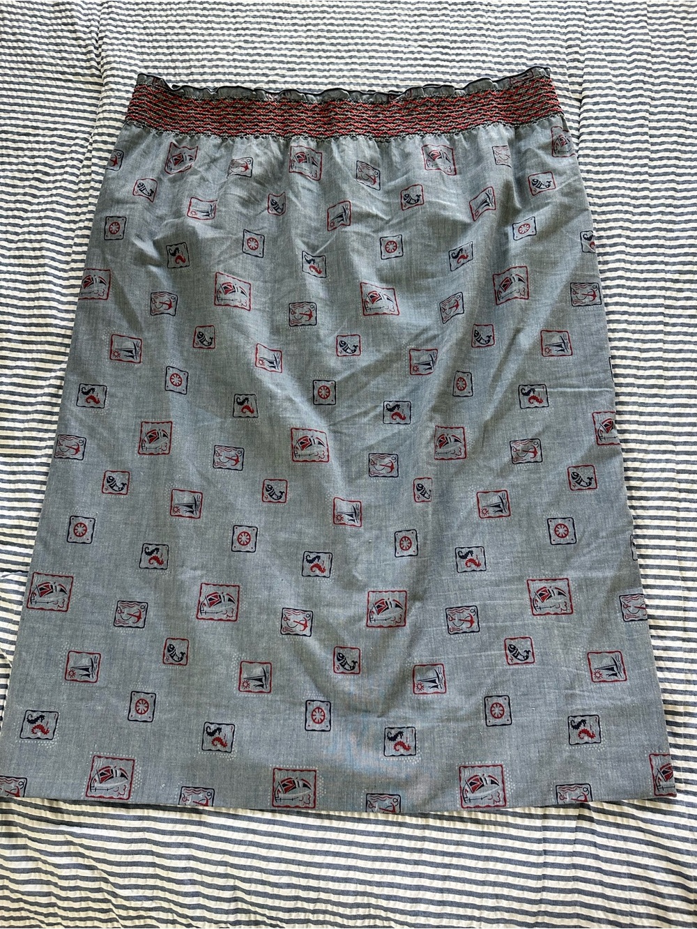 Vintage Women’s Coastal Patterned Elastic-Waist Skirt